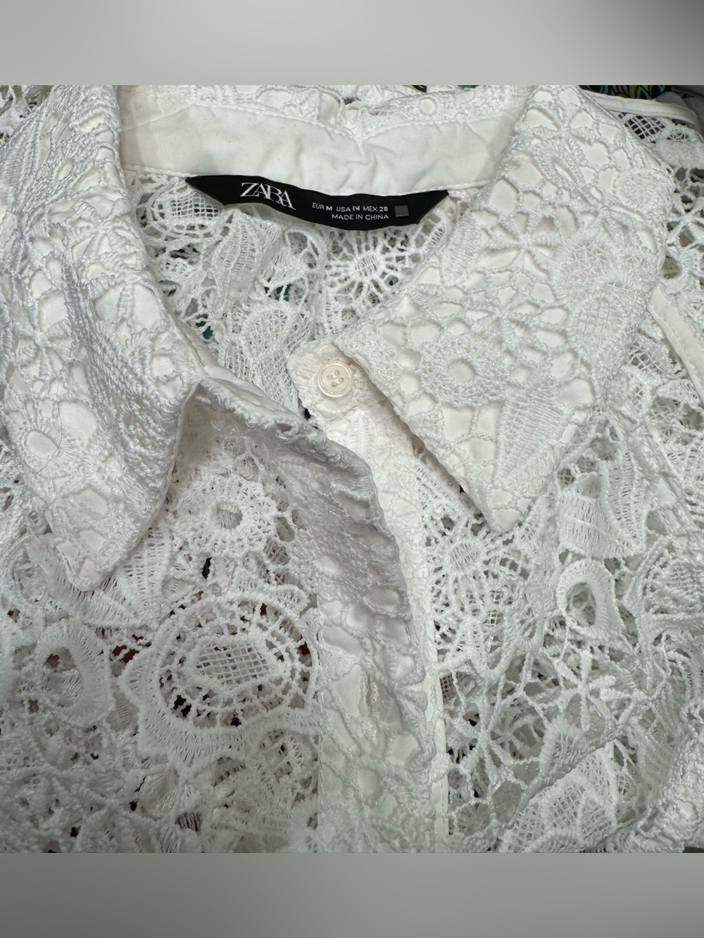 Zara Collared Crochet Top—Sz. M, Button Down, Halter Cut, Waist Length - Picture 11 of 13